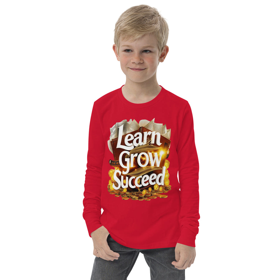 Youth Long Sleeve Learn Grow Succeed Printed Crew Neck Tee