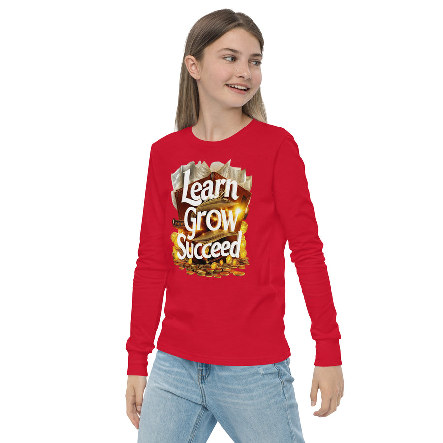 Youth Long Sleeve Learn Grow Succeed Printed Crew Neck Tee