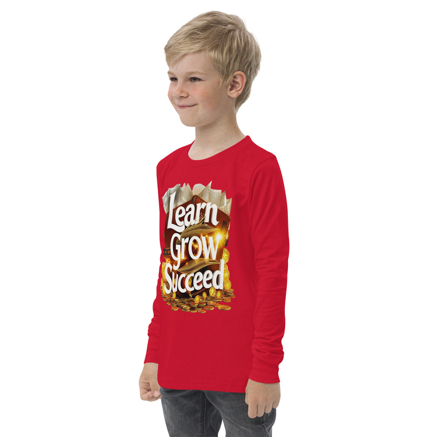 Youth Long Sleeve Learn Grow Succeed Printed Crew Neck Tee