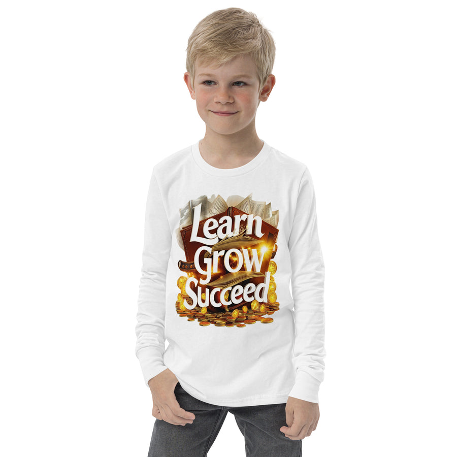 Youth Long Sleeve Learn Grow Succeed Printed Crew Neck Tee