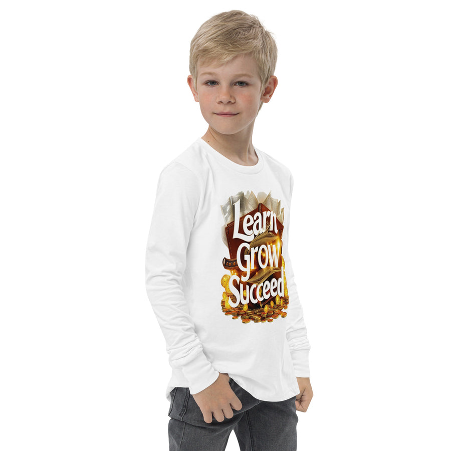 Youth Long Sleeve Learn Grow Succeed Printed Crew Neck Tee