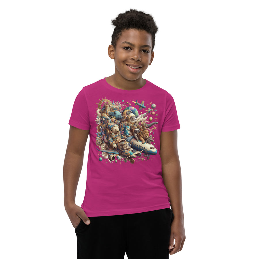 Youth Animals Space Adventure-03 Short Sleeve T-Shirt