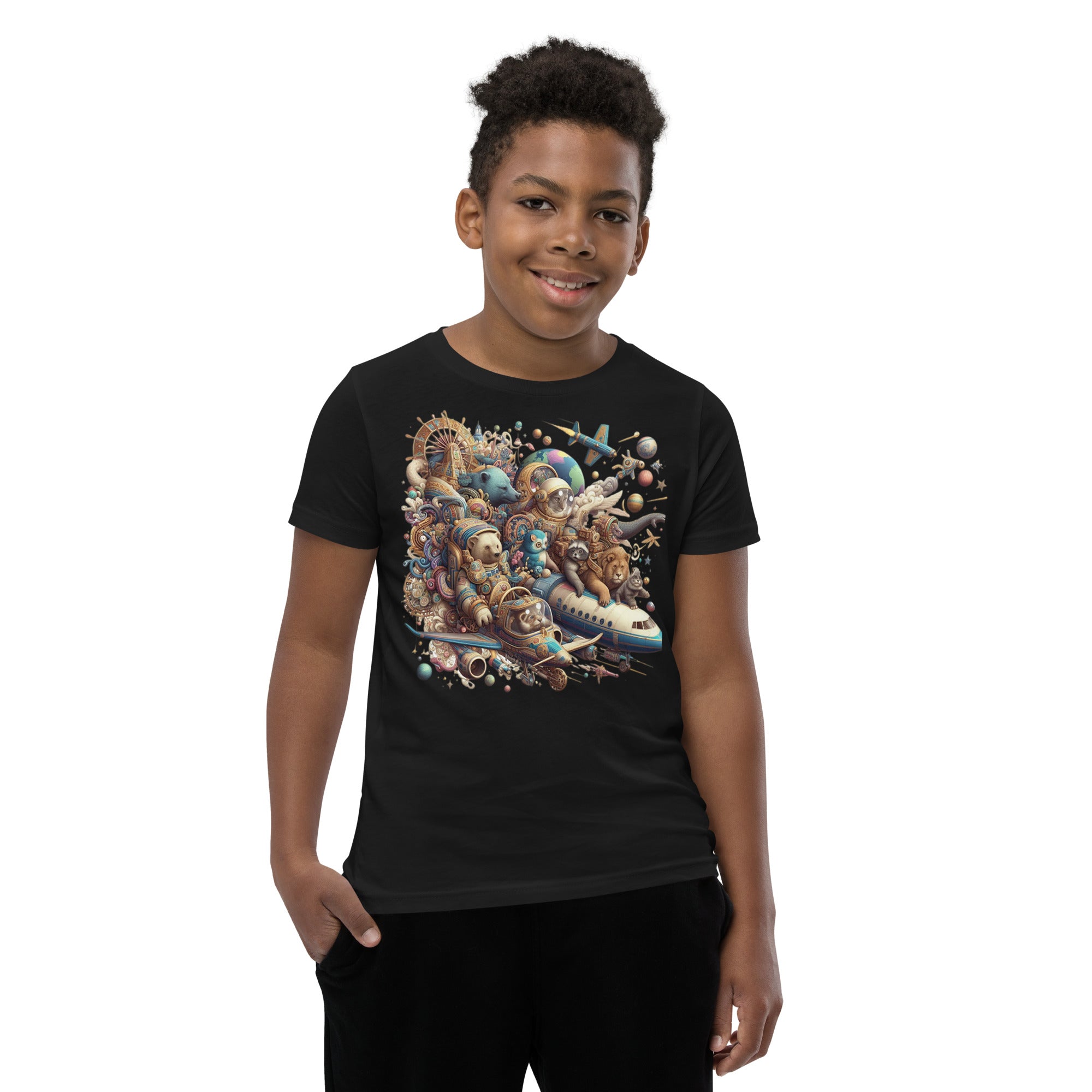 Youth Animals Space Adventure-03 Short Sleeve T-Shirt