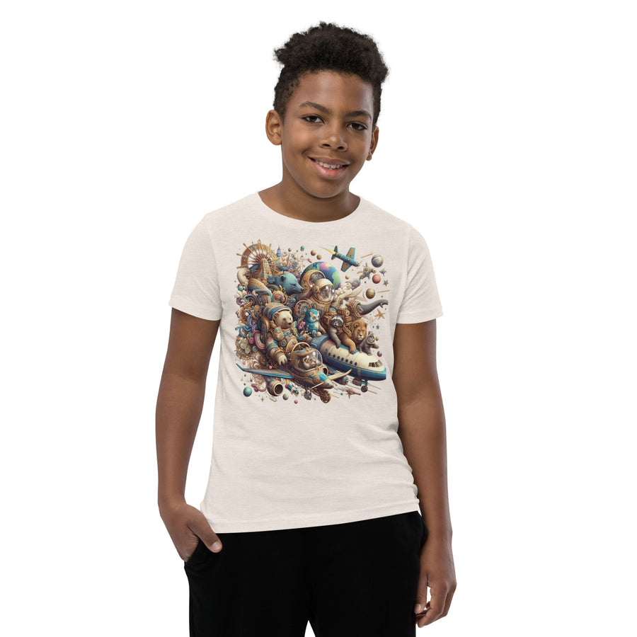 Youth Animals Space Adventure-03 Short Sleeve T-Shirt