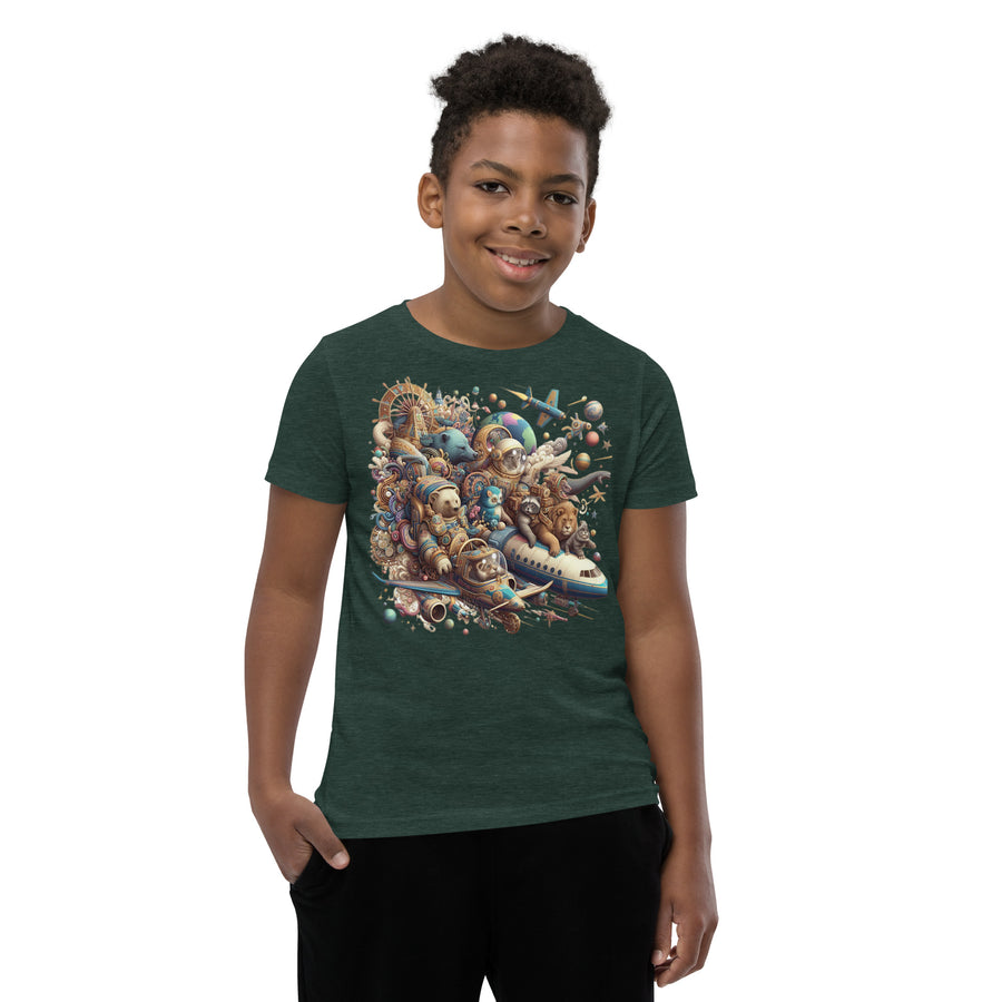 Youth Animals Space Adventure-03 Short Sleeve T-Shirt