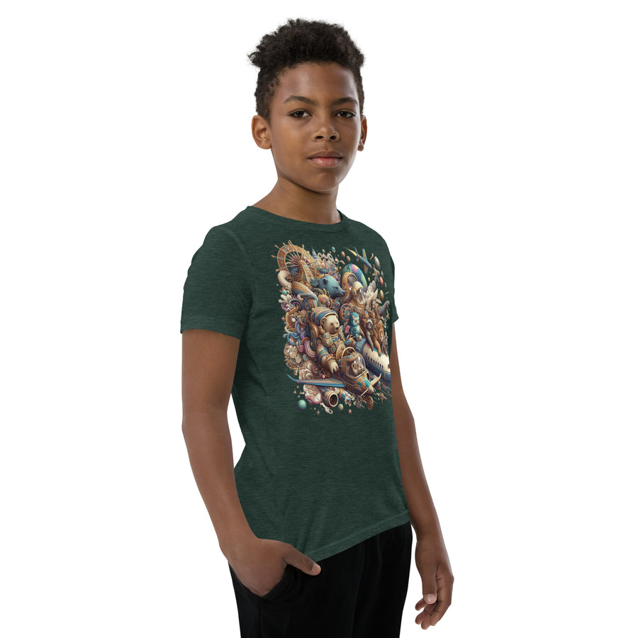 Youth Animals Space Adventure-03 Short Sleeve T-Shirt