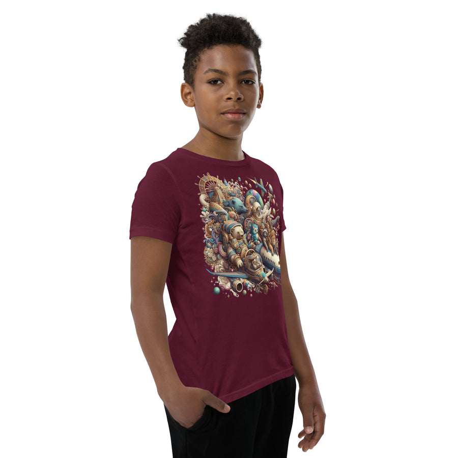 Youth Animals Space Adventure-03 Short Sleeve T-Shirt