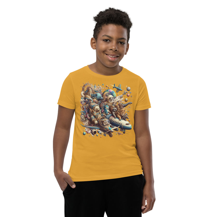 Youth Animals Space Adventure-03 Short Sleeve T-Shirt