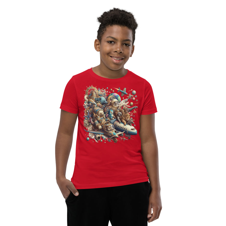 Youth Animals Space Adventure-03 Short Sleeve T-Shirt